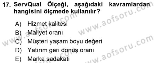 Hizmet Pazarlaması Dersi 2018 - 2019 Yılı Yaz Okulu Sınav Soruları 17. Soru