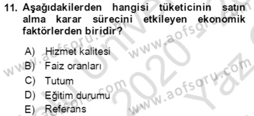 Hizmet Pazarlaması Dersi 2020 - 2021 Yılı Yaz Okulu Sınav Soruları 11. Soru
