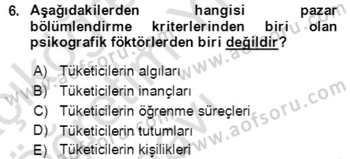 Hizmet Pazarlaması Dersi 2020 - 2021 Yılı Yaz Okulu Sınav Soruları 6. Soru