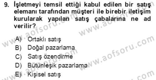 Hizmet Pazarlaması Dersi 2020 - 2021 Yılı Yaz Okulu Sınav Soruları 9. Soru