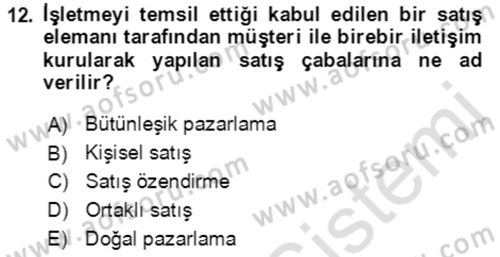 Hizmet Pazarlaması Dersi 2021 - 2022 Yılı (Vize) Ara Sınav Soruları 12. Soru