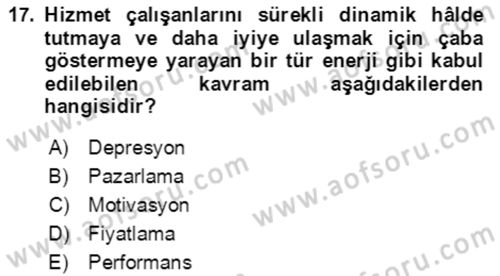 Hizmet Pazarlaması Dersi 2021 - 2022 Yılı (Vize) Ara Sınav Soruları 17. Soru