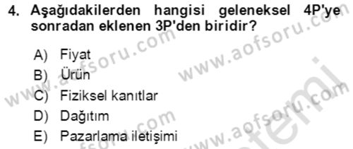 Hizmet Pazarlaması Dersi 2021 - 2022 Yılı (Vize) Ara Sınav Soruları 4. Soru