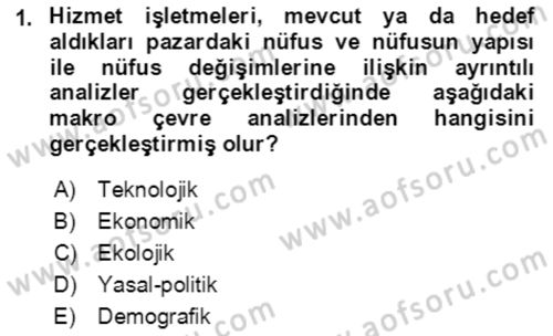 Hizmet Pazarlaması Dersi 2021 - 2022 Yılı (Final) Dönem Sonu Sınav Soruları 1. Soru
