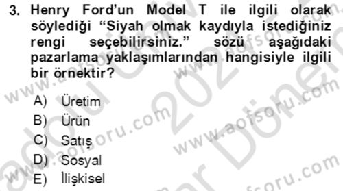 Hizmet Pazarlaması Dersi 2021 - 2022 Yılı (Final) Dönem Sonu Sınav Soruları 3. Soru