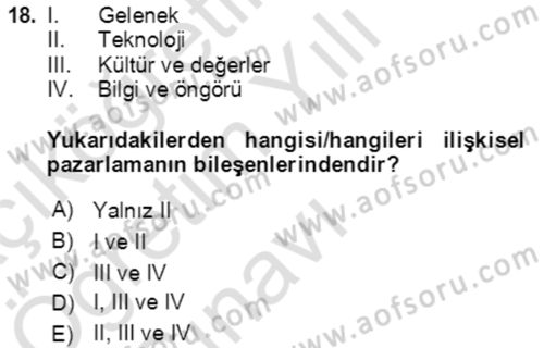 Hizmet Pazarlaması Dersi 2021 - 2022 Yılı Yaz Okulu Sınav Soruları 18. Soru