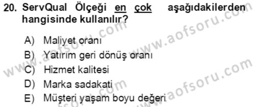 Hizmet Pazarlaması Dersi 2021 - 2022 Yılı Yaz Okulu Sınav Soruları 20. Soru