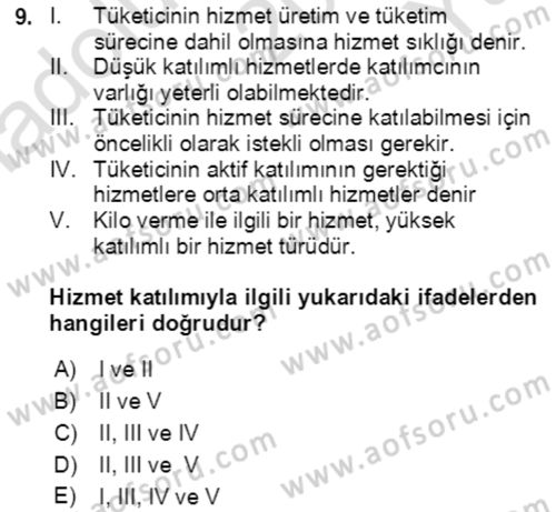 Hizmet Pazarlaması Dersi 2021 - 2022 Yılı Yaz Okulu Sınav Soruları 9. Soru