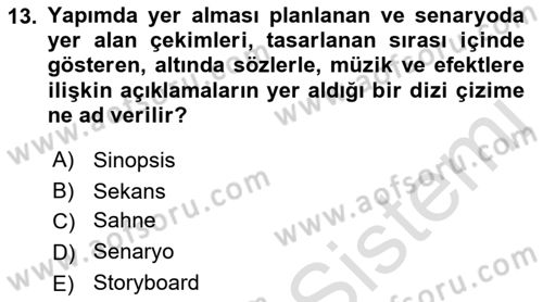 Medyada Yapım	 Dersi 2021 - 2022 Yılı (Vize) Ara Sınav Soruları 13. Soru