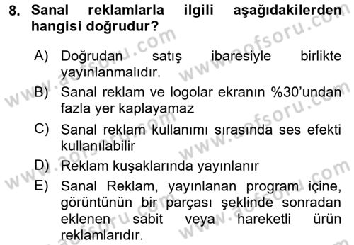 Medyada Yapım	 Dersi 2021 - 2022 Yılı (Vize) Ara Sınav Soruları 8. Soru