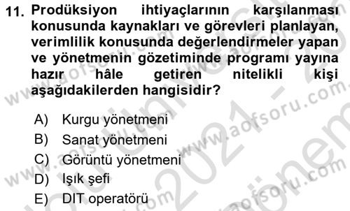 Medyada Yapım	 Dersi 2021 - 2022 Yılı (Final) Dönem Sonu Sınav Soruları 11. Soru