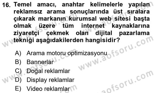 Medyada Yapım	 Dersi 2021 - 2022 Yılı (Final) Dönem Sonu Sınav Soruları 16. Soru