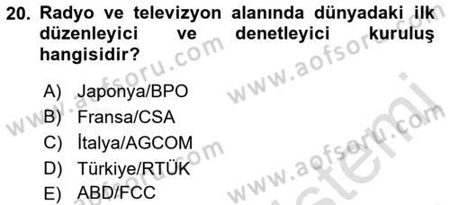 Medyada Yapım	 Dersi 2021 - 2022 Yılı (Final) Dönem Sonu Sınav Soruları 20. Soru