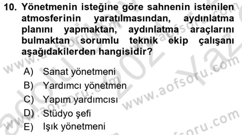 Medyada Yapım	 Dersi 2021 - 2022 Yılı Yaz Okulu Sınav Soruları 10. Soru