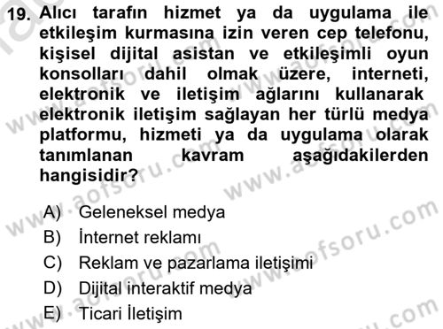 Medyada Yapım	 Dersi 2021 - 2022 Yılı Yaz Okulu Sınav Soruları 19. Soru