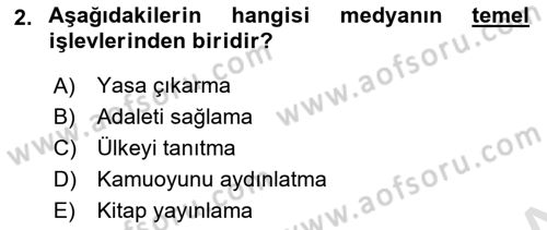 Medyada Yapım	 Dersi 2021 - 2022 Yılı Yaz Okulu Sınav Soruları 2. Soru