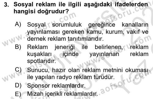 Medyada Yapım	 Dersi 2021 - 2022 Yılı Yaz Okulu Sınav Soruları 3. Soru