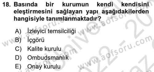 Medyada Yapım	 Dersi 2022 - 2023 Yılı Yaz Okulu Sınav Soruları 18. Soru