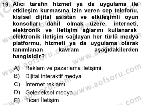 Medyada Yapım	 Dersi 2022 - 2023 Yılı Yaz Okulu Sınav Soruları 19. Soru