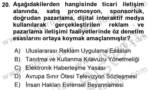 Medyada Yapım	 Dersi 2022 - 2023 Yılı Yaz Okulu Sınav Soruları 20. Soru