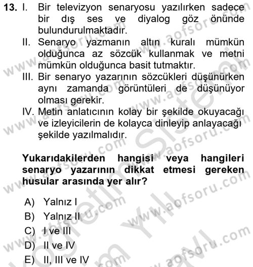 Medyada Yapım	 Dersi 2023 - 2024 Yılı (Vize) Ara Sınav Soruları 13. Soru