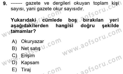 Medyada Yapım	 Dersi 2023 - 2024 Yılı (Vize) Ara Sınav Soruları 9. Soru