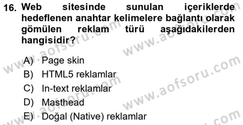 Medyada Yapım	 Dersi 2023 - 2024 Yılı (Final) Dönem Sonu Sınav Soruları 16. Soru