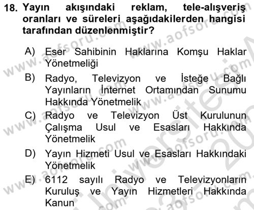 Medyada Yapım	 Dersi 2023 - 2024 Yılı (Final) Dönem Sonu Sınav Soruları 18. Soru