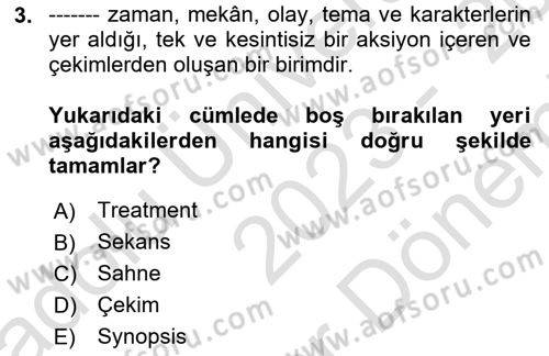 Medyada Yapım	 Dersi 2023 - 2024 Yılı (Final) Dönem Sonu Sınav Soruları 3. Soru