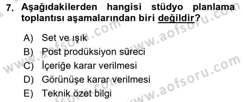Medyada Yapım	 Dersi 2023 - 2024 Yılı (Final) Dönem Sonu Sınav Soruları 7. Soru