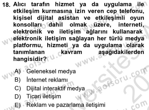 Medyada Yapım	 Dersi 2023 - 2024 Yılı Yaz Okulu Sınav Soruları 18. Soru