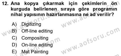 Medyada Yapım	 Dersi 2024 - 2025 Yılı (Vize) Ara Sınav Soruları 12. Soru