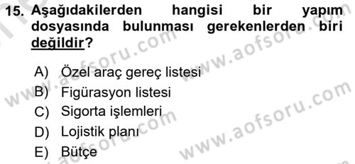 Medyada Yapım	 Dersi 2024 - 2025 Yılı (Vize) Ara Sınav Soruları 15. Soru