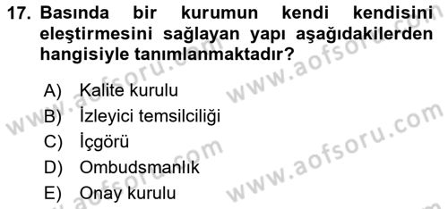 Medyada Yapım	 Dersi 2024 - 2025 Yılı (Final) Dönem Sonu Sınav Soruları 17. Soru