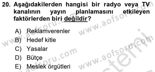 Medyada Yapım	 Dersi 2024 - 2025 Yılı (Final) Dönem Sonu Sınav Soruları 20. Soru