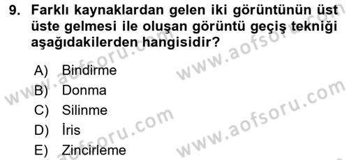 Medyada Yapım	 Dersi 2024 - 2025 Yılı (Final) Dönem Sonu Sınav Soruları 9. Soru