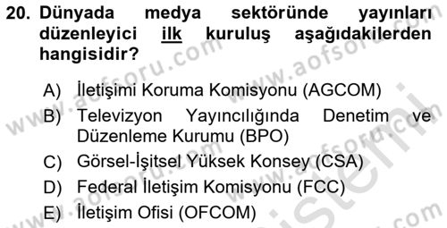 Medyada Yapım	 Dersi 2024 - 2025 Yılı Yaz Okulu Sınav Soruları 20. Soru