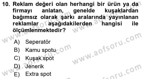 Medyada Yapım	 Dersi 2025 - 2026 Yılı (Vize) Ara Sınav Soruları 10. Soru