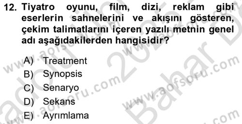 Medyada Yapım	 Dersi 2025 - 2026 Yılı (Vize) Ara Sınav Soruları 12. Soru