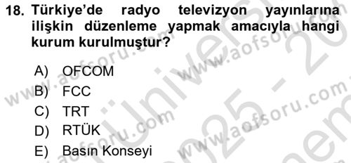 Medyada Yapım	 Dersi 2025 - 2026 Yılı (Final) Dönem Sonu Sınav Soruları 18. Soru
