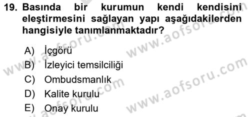 Medyada Yapım	 Dersi 2025 - 2026 Yılı (Final) Dönem Sonu Sınav Soruları 19. Soru