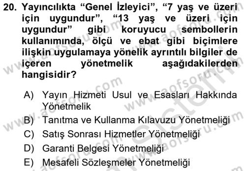 Medyada Yapım	 Dersi 2025 - 2026 Yılı (Final) Dönem Sonu Sınav Soruları 20. Soru