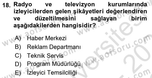 Medyada Yapım	 Dersi 2025 - 2026 Yılı Yaz Okulu Sınav Soruları 18. Soru