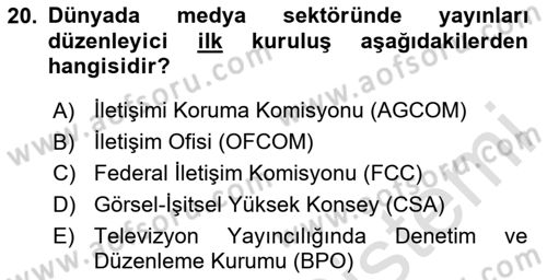 Medyada Yapım	 Dersi 2025 - 2026 Yılı Yaz Okulu Sınav Soruları 20. Soru