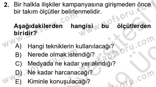 Halkla İlişkiler Kampanya Analizi Dersi 2018 - 2019 Yılı 3 Ders Sınav Soruları 2. Soru