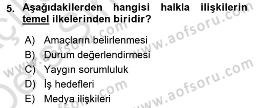 Halkla İlişkiler Kampanya Analizi Dersi 2018 - 2019 Yılı 3 Ders Sınav Soruları 5. Soru