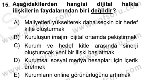 Halkla İlişkiler Kampanya Analizi Dersi 2018 - 2019 Yılı (Final) Dönem Sonu Sınav Soruları 15. Soru