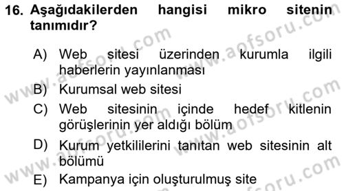 Halkla İlişkiler Kampanya Analizi Dersi 2018 - 2019 Yılı (Final) Dönem Sonu Sınav Soruları 16. Soru