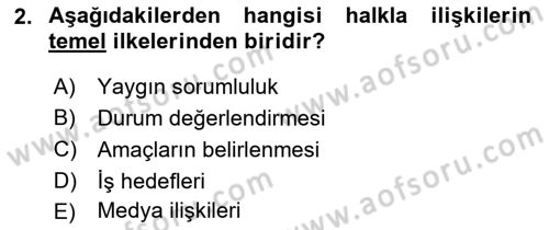 Halkla İlişkiler Kampanya Analizi Dersi 2018 - 2019 Yılı (Final) Dönem Sonu Sınav Soruları 2. Soru