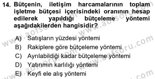 Halkla İlişkiler Kampanya Analizi Dersi 2018 - 2019 Yılı Yaz Okulu Sınav Soruları 14. Soru